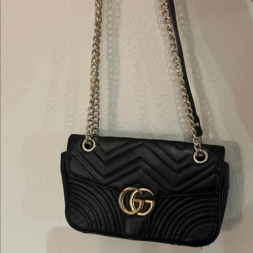 Gucci Black Quilted Shoulder Bag with Gold Accents